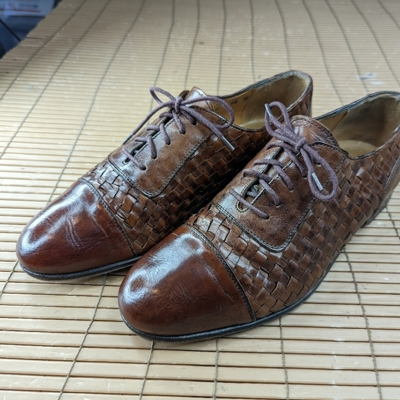 Bostonian Florentine Brown Leather Cap Toe Woven Shoes Oxford Made in Italy Men\' main image 6